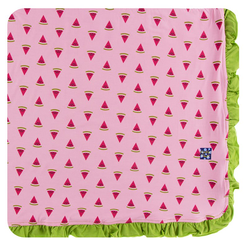 Lotus Watermelon Ruffle Toddler Blanket w/ Meadow Trim & Meadow Reverse