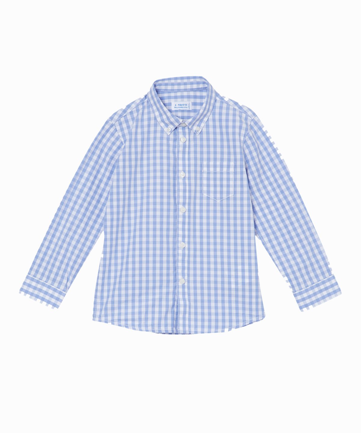 Light Blue & White Check Long Sleeve Button Down Shirt