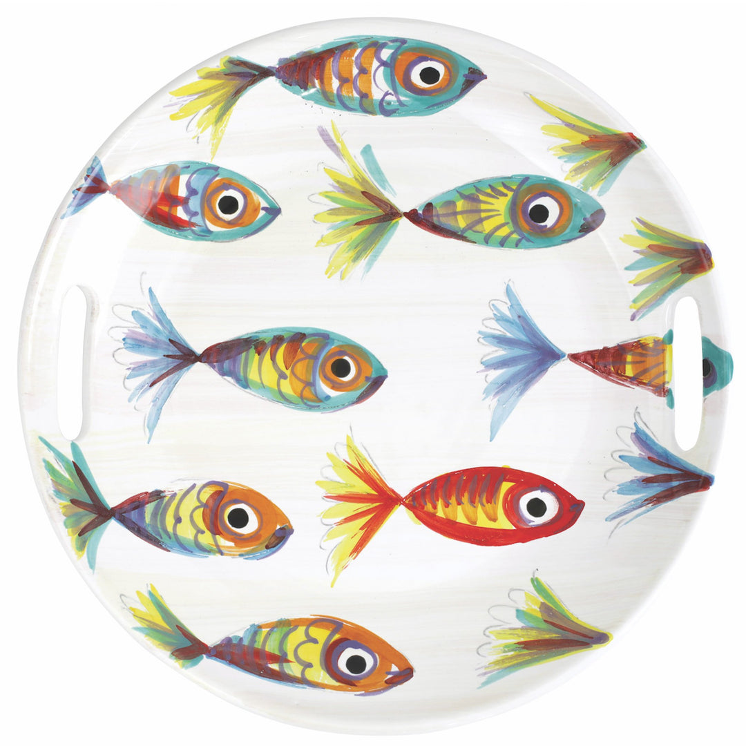 Pesci Colorati Handled Round Tray 