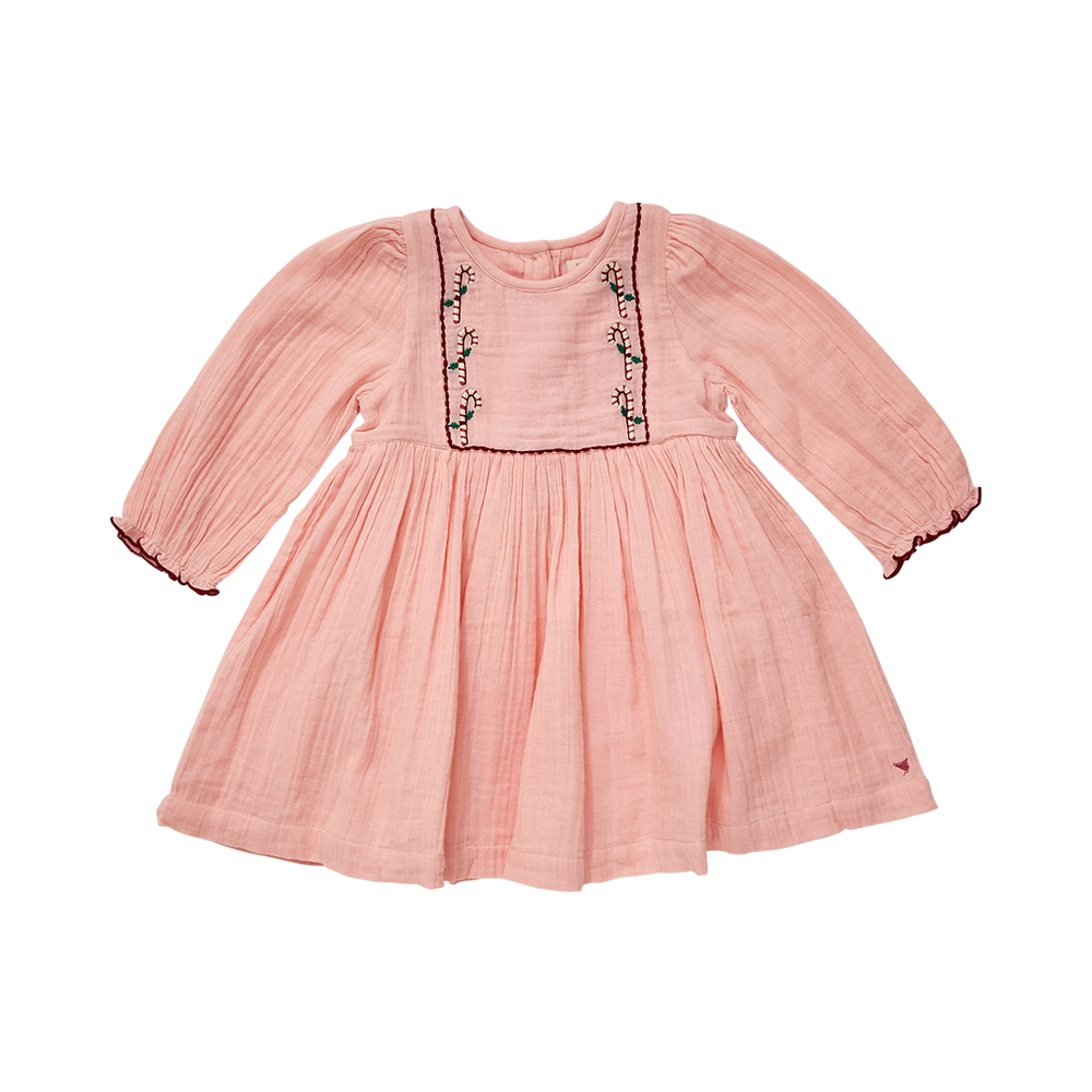 Strawberry Cream with Candy Cane Embroidery Baby Nicky Dress