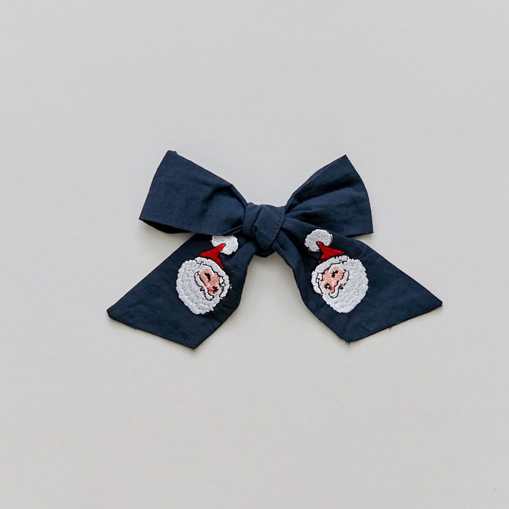 Dress Blues With White Santa Embroidered Holiday Bow