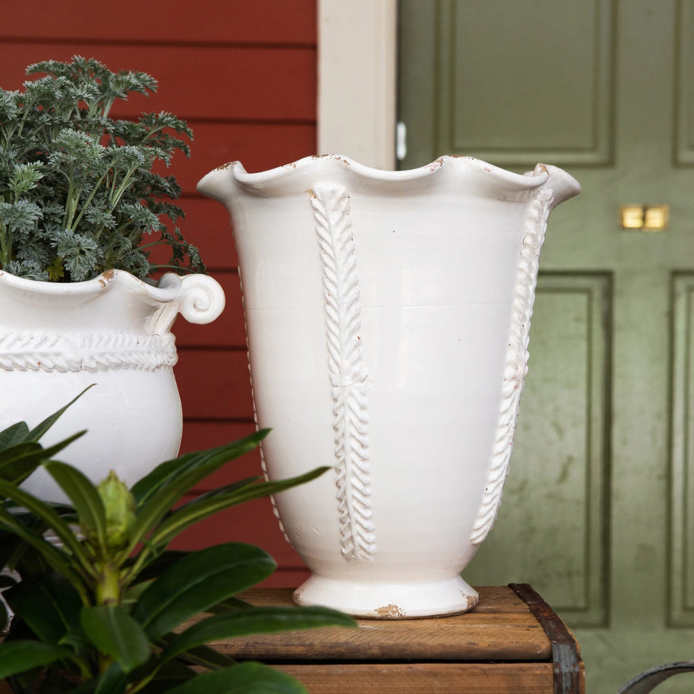 Rustic Garden Linen Tall Planter With Vines