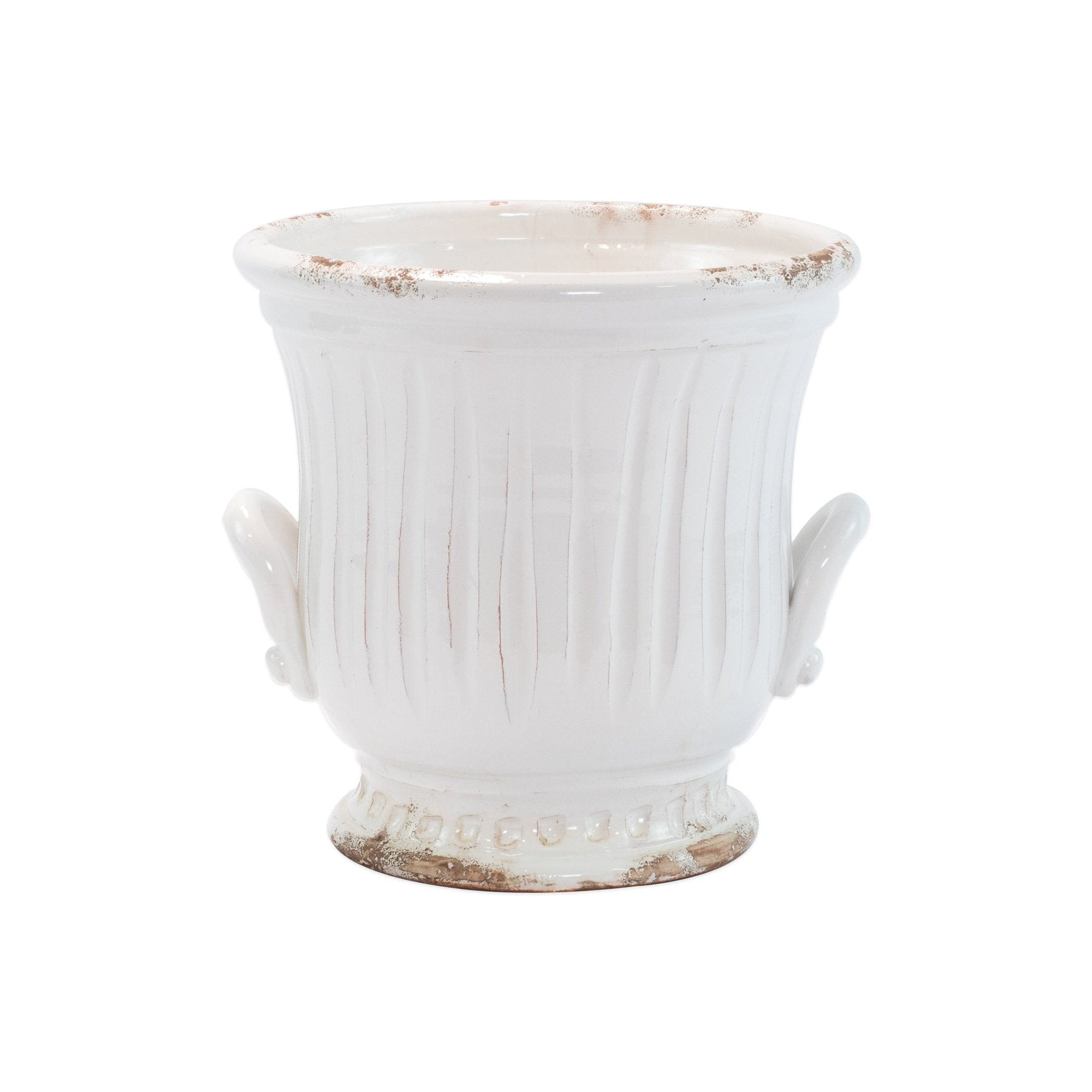 Rustic Garden White Medium Handled Cachepot