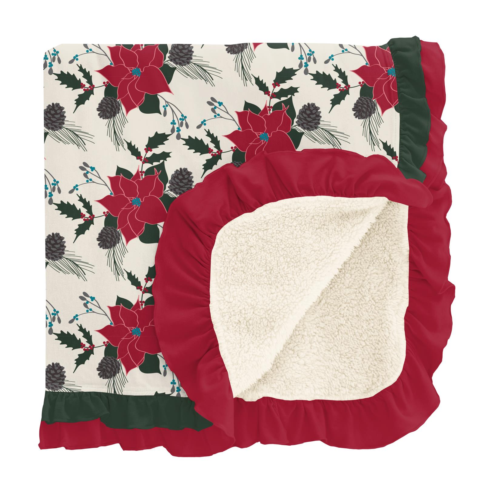 Christmas Floral Sherpa-Lined Double Ruffle Toddler Blanket