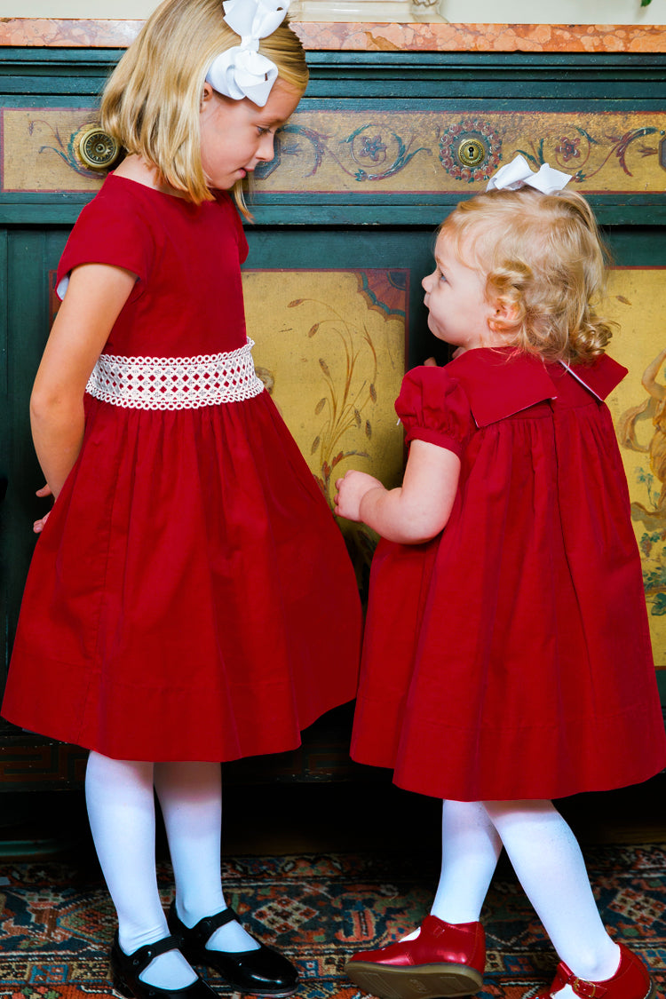 Ruby Red Corduroy & Ivory Lace Dress