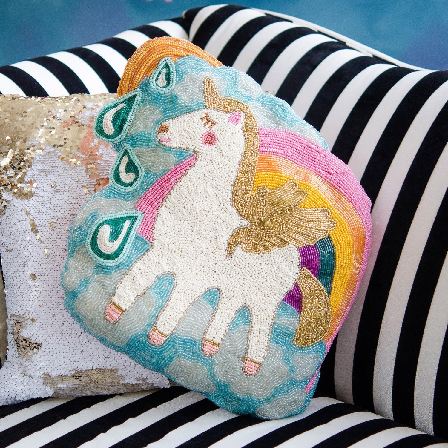 Unicorn Beaded Pillow