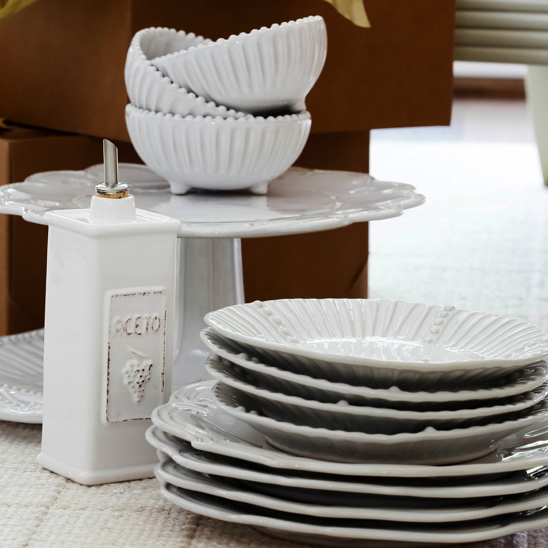 White Stripe Incanto Stone Footed Bowl