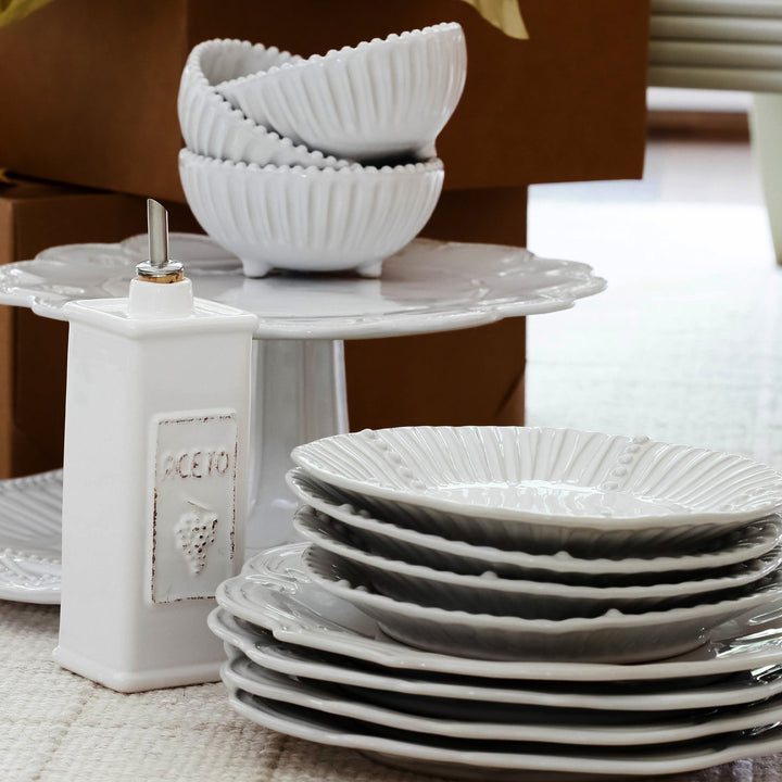 White Stripe Incanto Stone Footed Bowl