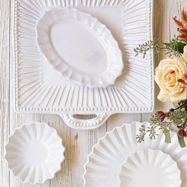 White Incanto Stone Stripe Square Handled Platter
