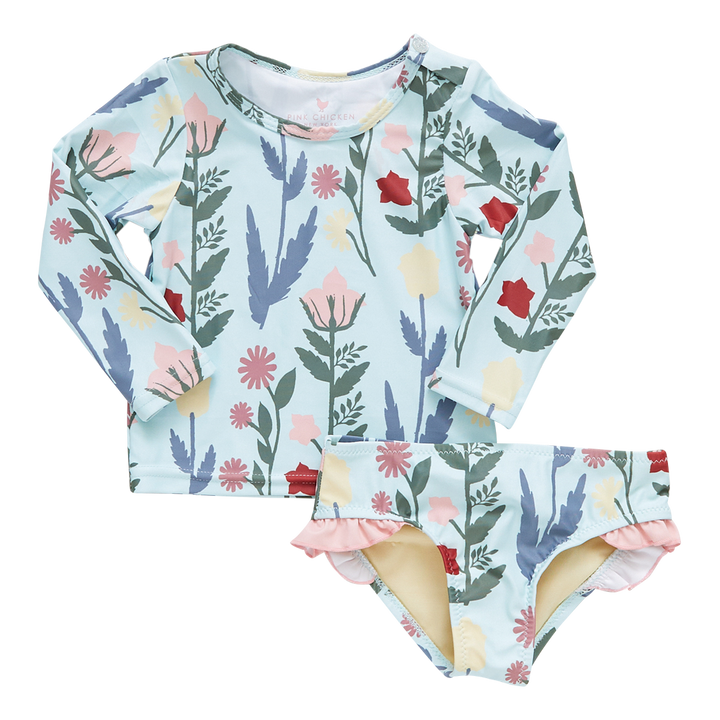 Baby & Girls Paper Floral Rash Guard Set