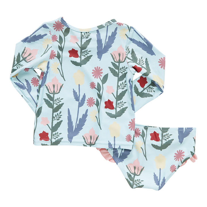 Baby & Girls Paper Floral Rash Guard Set