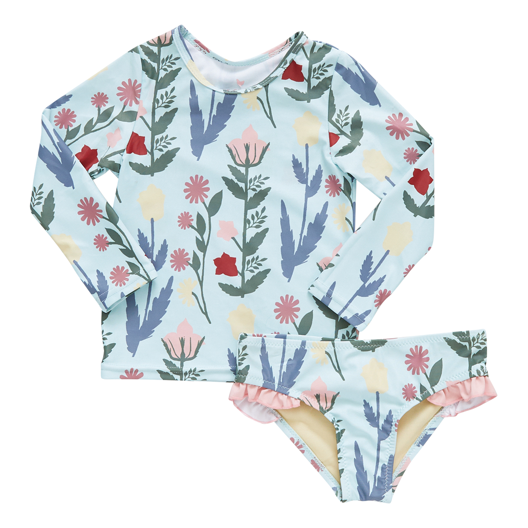Baby & Girls Paper Floral Rash Guard Set