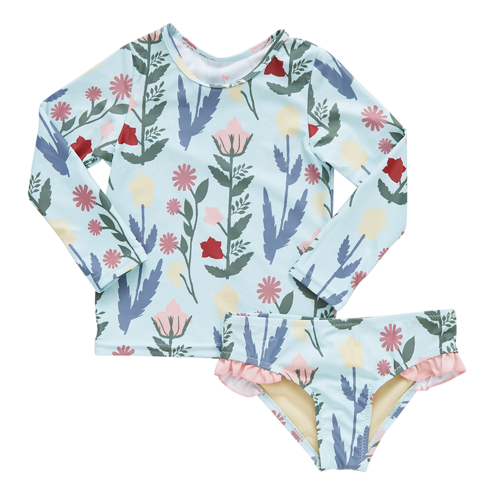 Baby & Girls Paper Floral Rash Guard Set