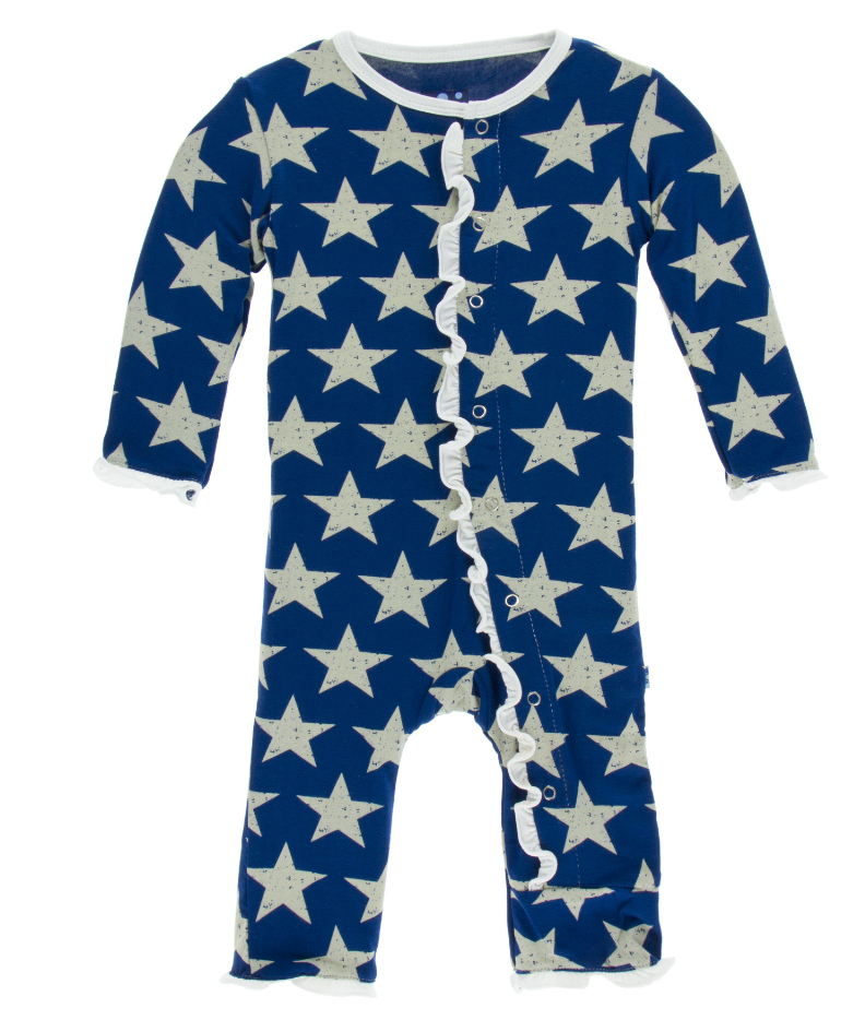 Vintage Stars Muffin Ruffle Coverall with Snaps