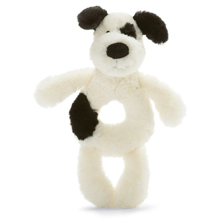 Bashful Black & Cream Puppy Ring Rattle
