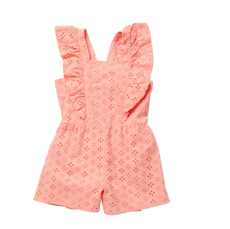 Coral Flutter Eyelet Romper