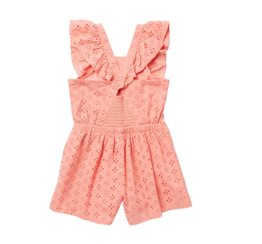 Coral Flutter Eyelet Romper