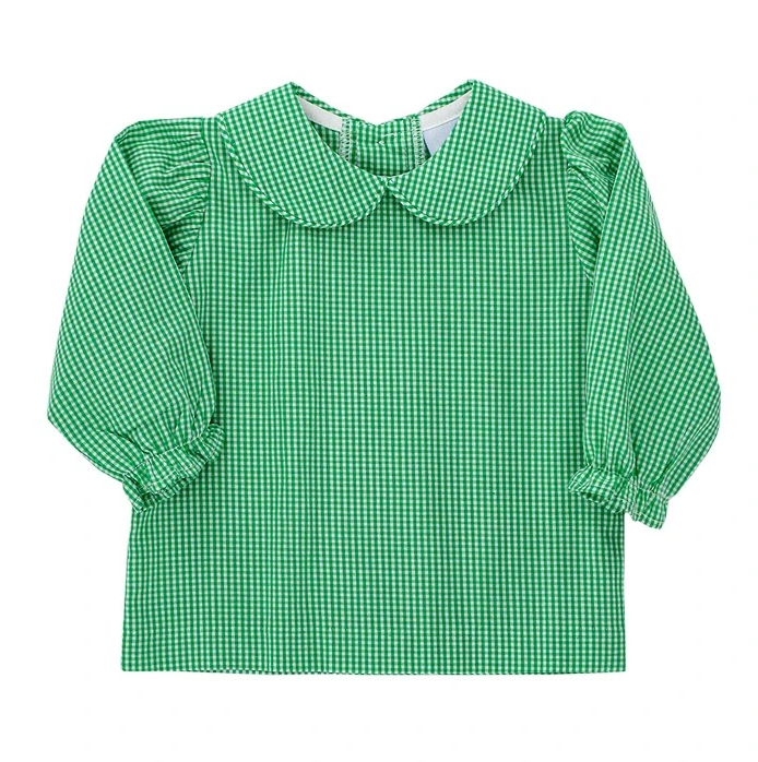 Green Check Piped Shirt With Ruffle