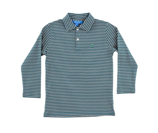 Teal & Tan Medium Stripe Long Sleeve Polo