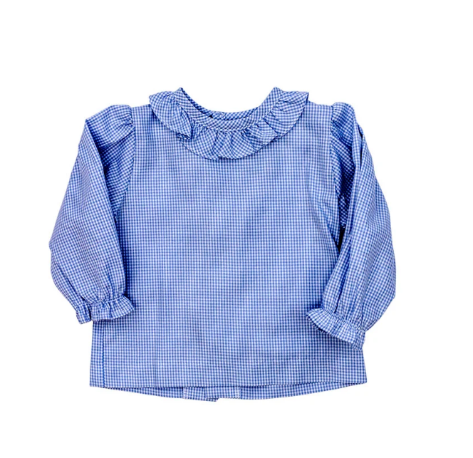 Light Blue Check Piped Shirt With Ruffle