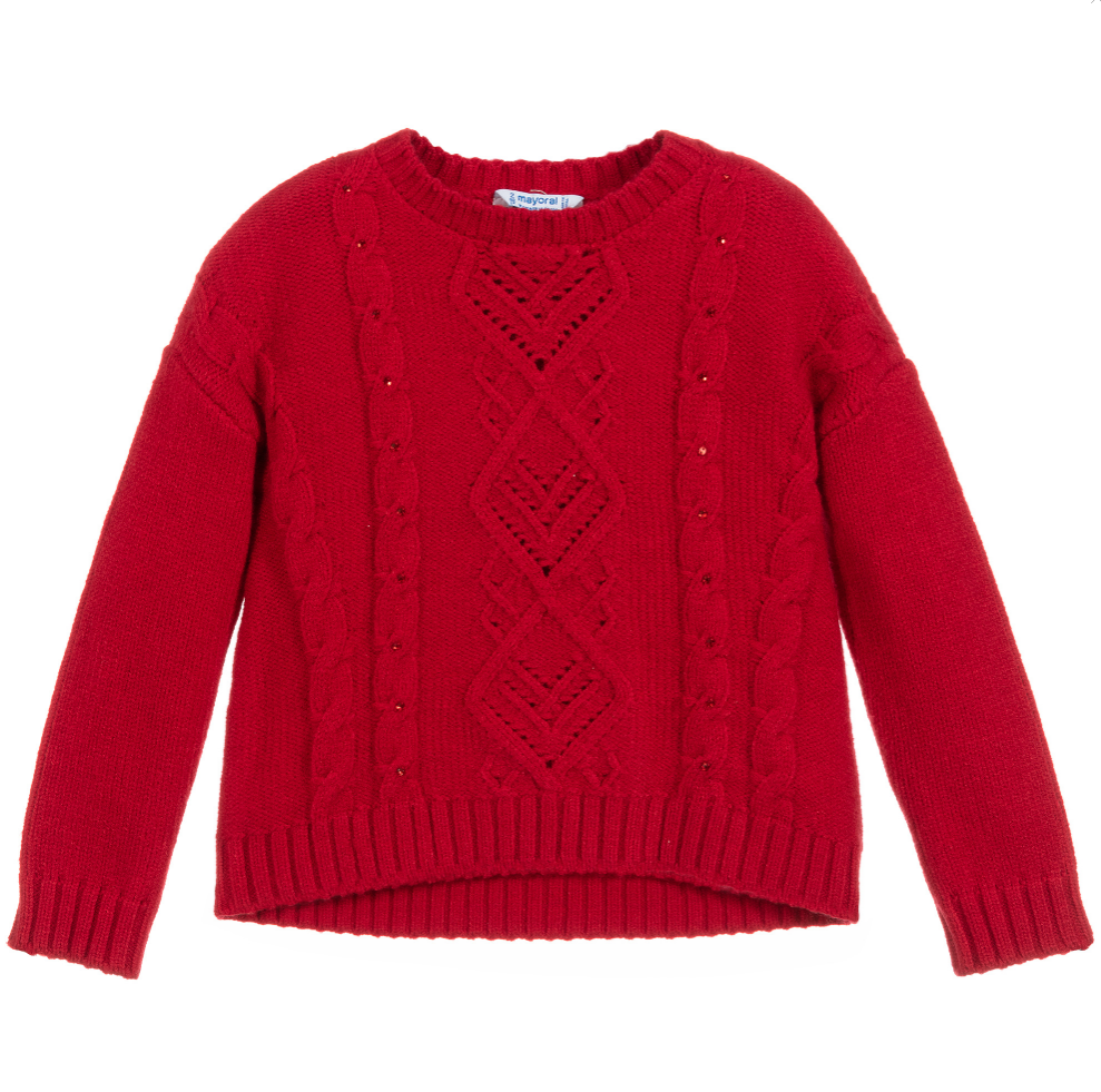 Red Rhinestone Knitted Sweater 