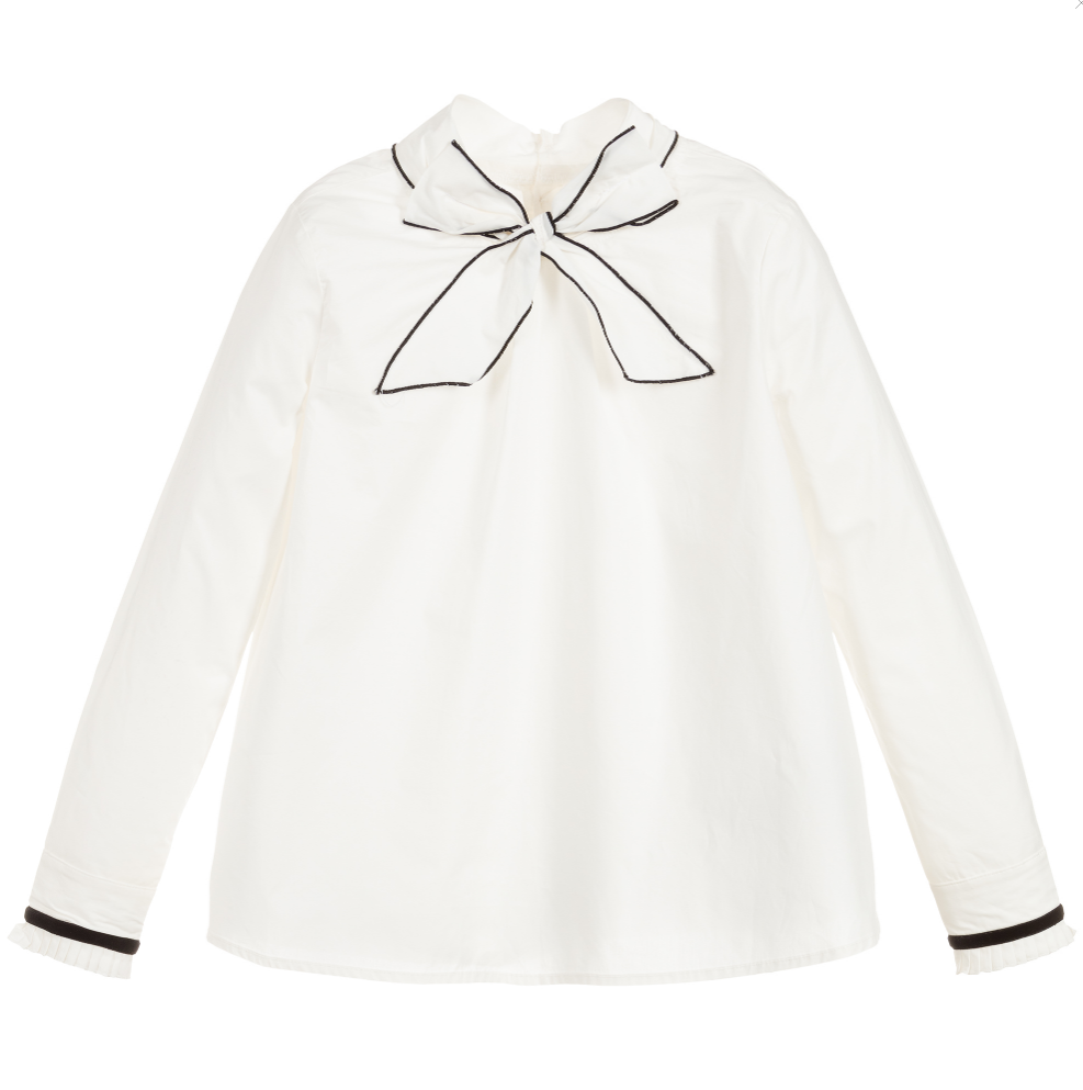 Ivory Poplin Bow Blouse 