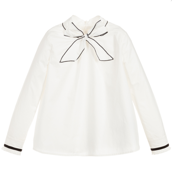 Ivory Poplin Bow Blouse 