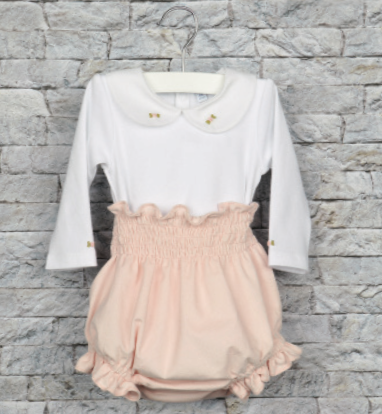 White Bodysuit & Pink Corduroy Bloomer Set