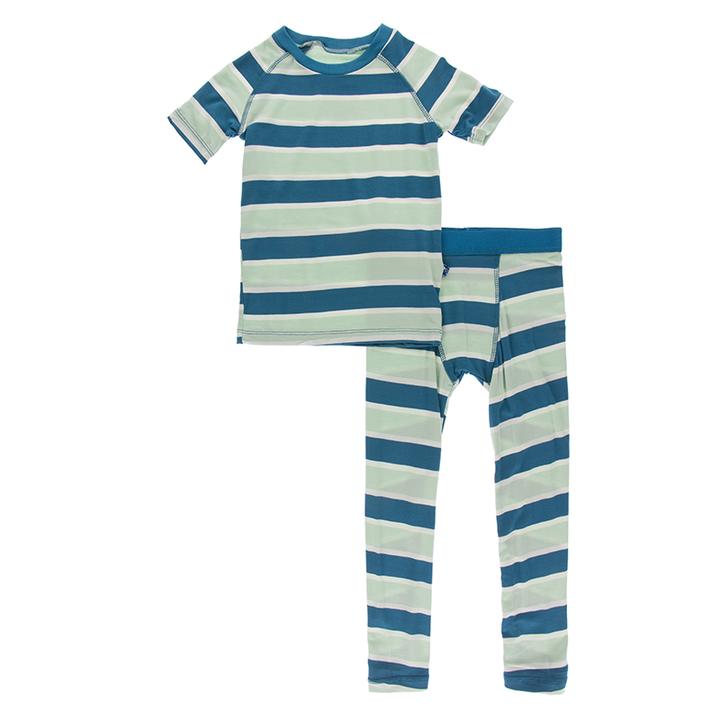 Seaside Cafe Stripe Short Sleeve Sport Pajama Set