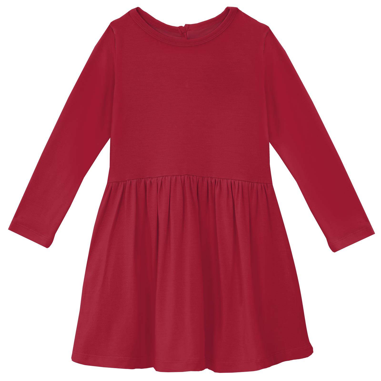Crimson Solid Long Sleeve Twirl Dress