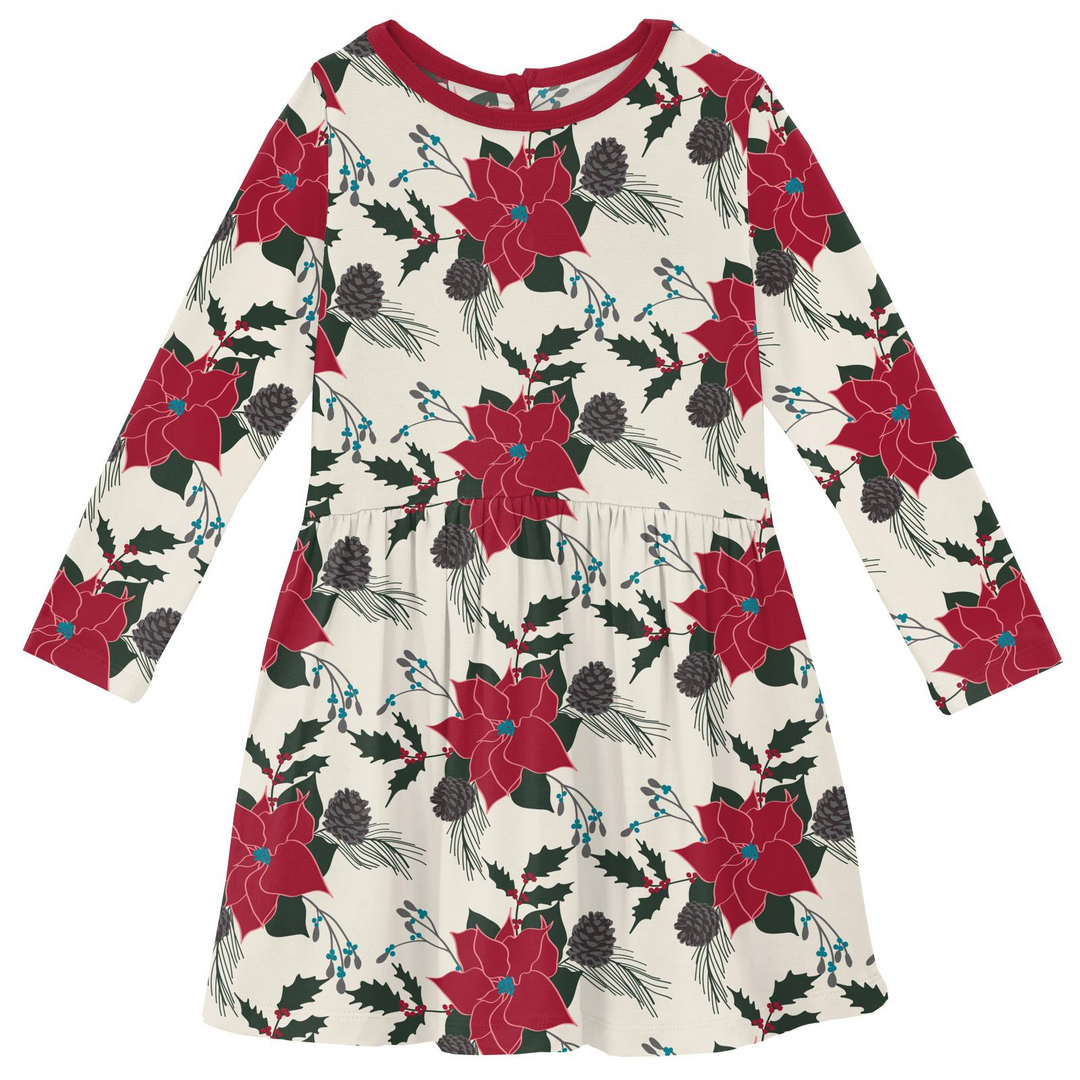 Christmas Floral Long Sleeve Twirl Dress