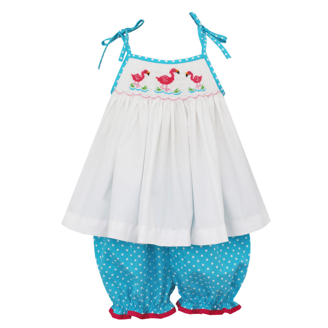 Turquoise Polka Dot Flamingo Bloomer Set