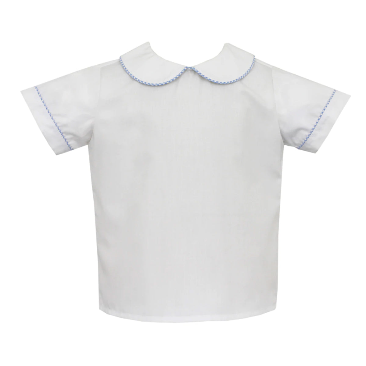 Boy's White Shirt With Light Blue Gingham Pipping