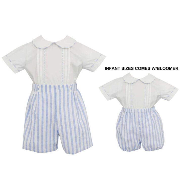 Blue &amp; White Stripe Short Set With Pleats