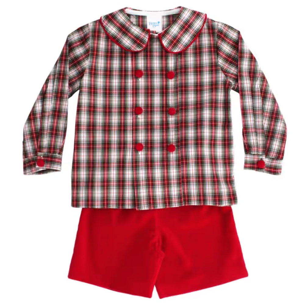 Winter Plaid & Red Corduroy Dressy Short Set