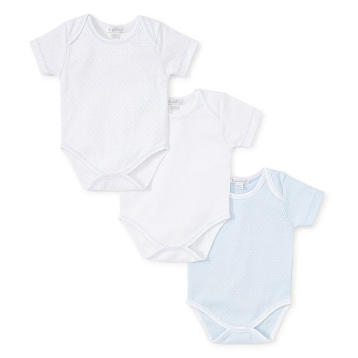 Blue Polka Dot Short Sleeve Onesies - Set of 3
