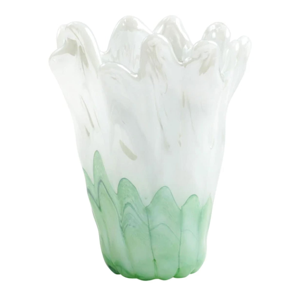 Onda Glass Green & White Medium Vase