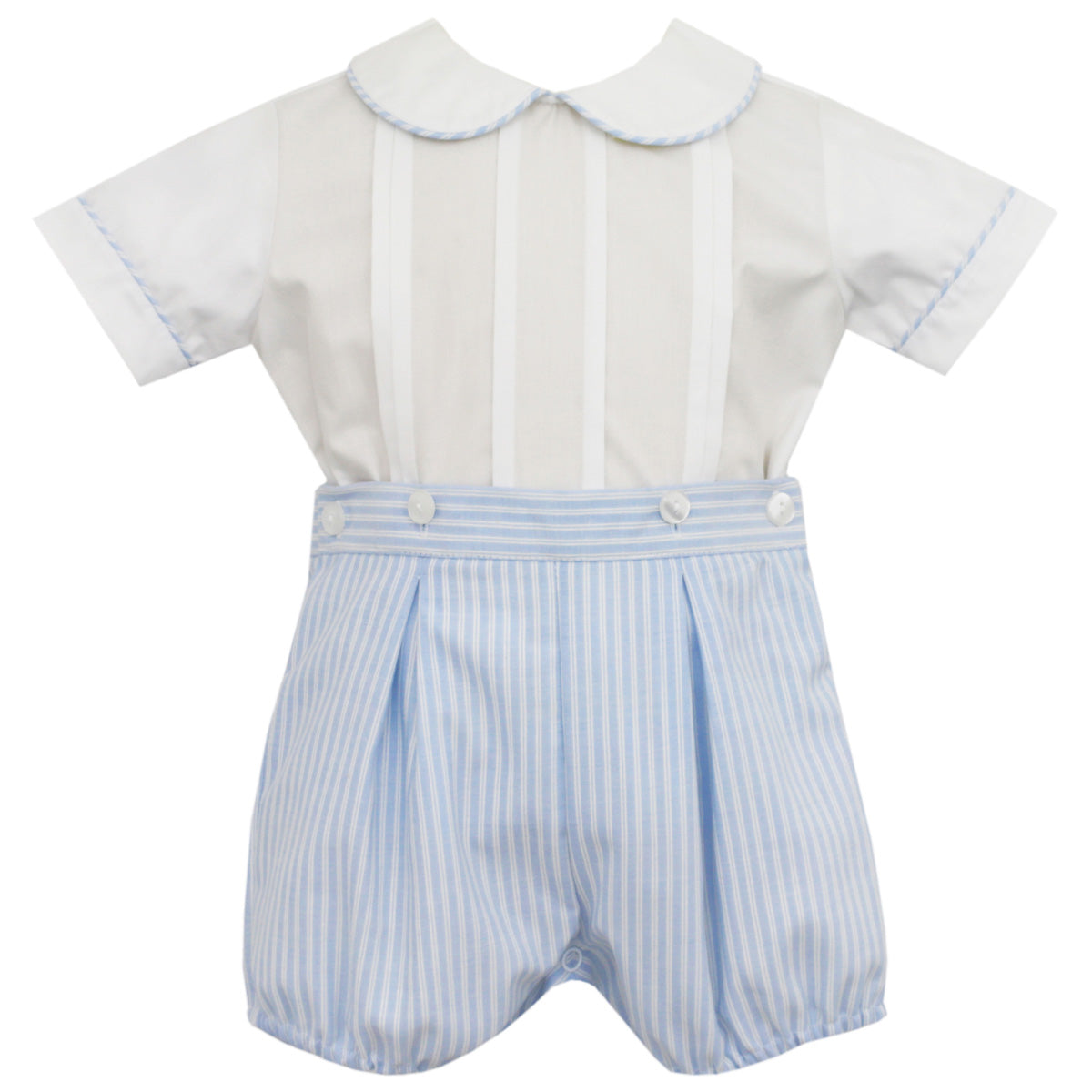 Light Blue Stripe & White Short Set With Pleats