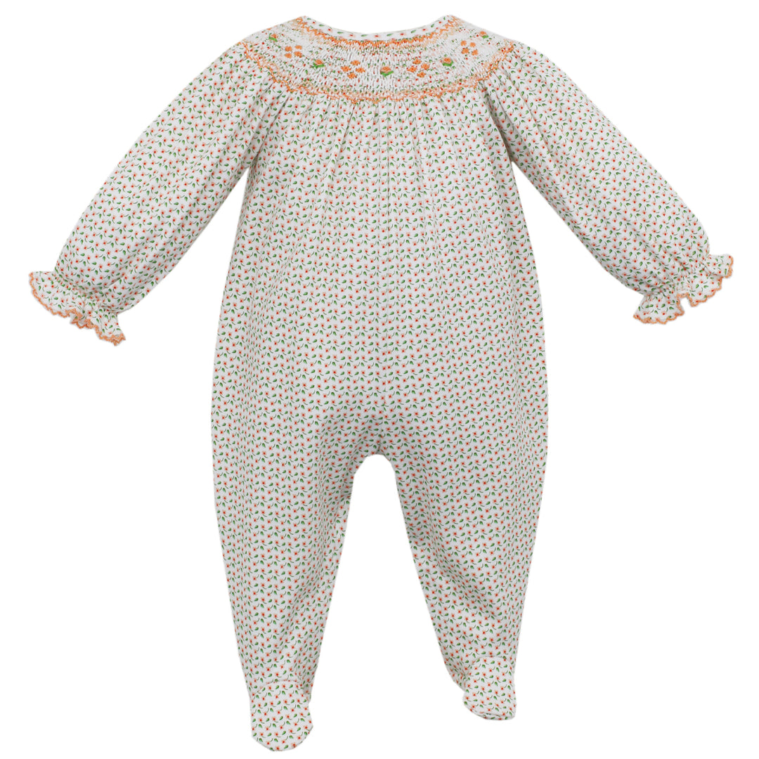 Orange Floral Alexandra Liberty Knit Long Sleeve Footie