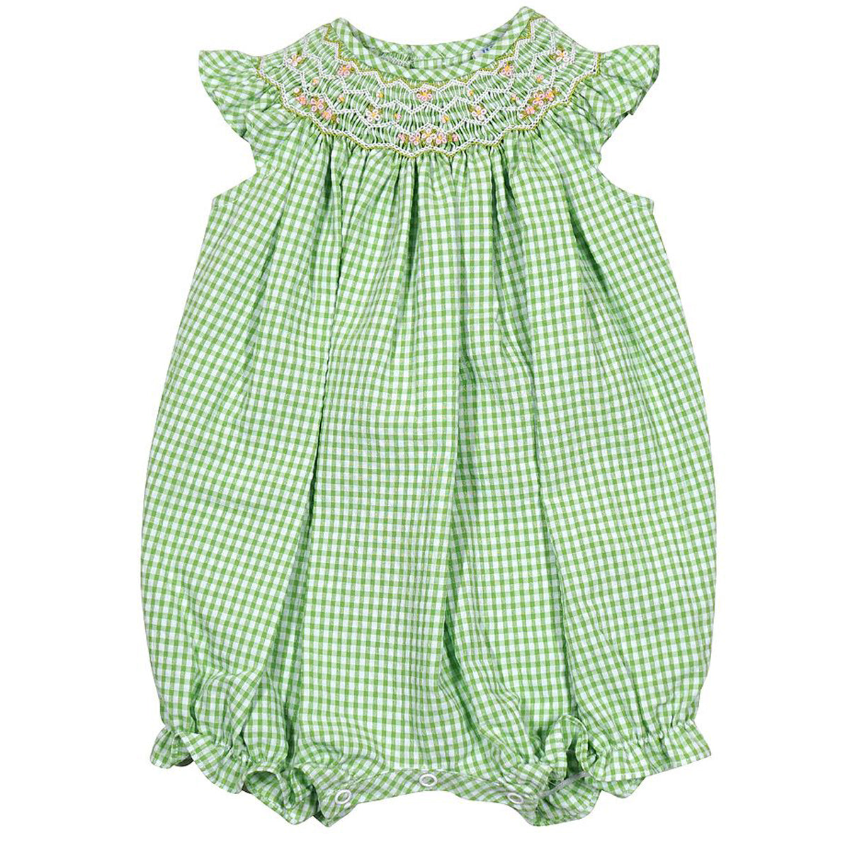 Green Gingham Smocked Bubble