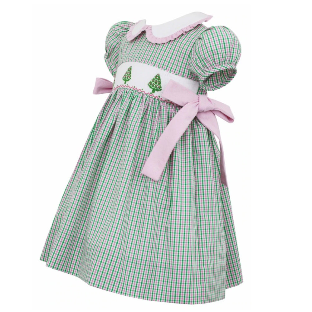Green & Pink Christmas Trees Dress With Bows