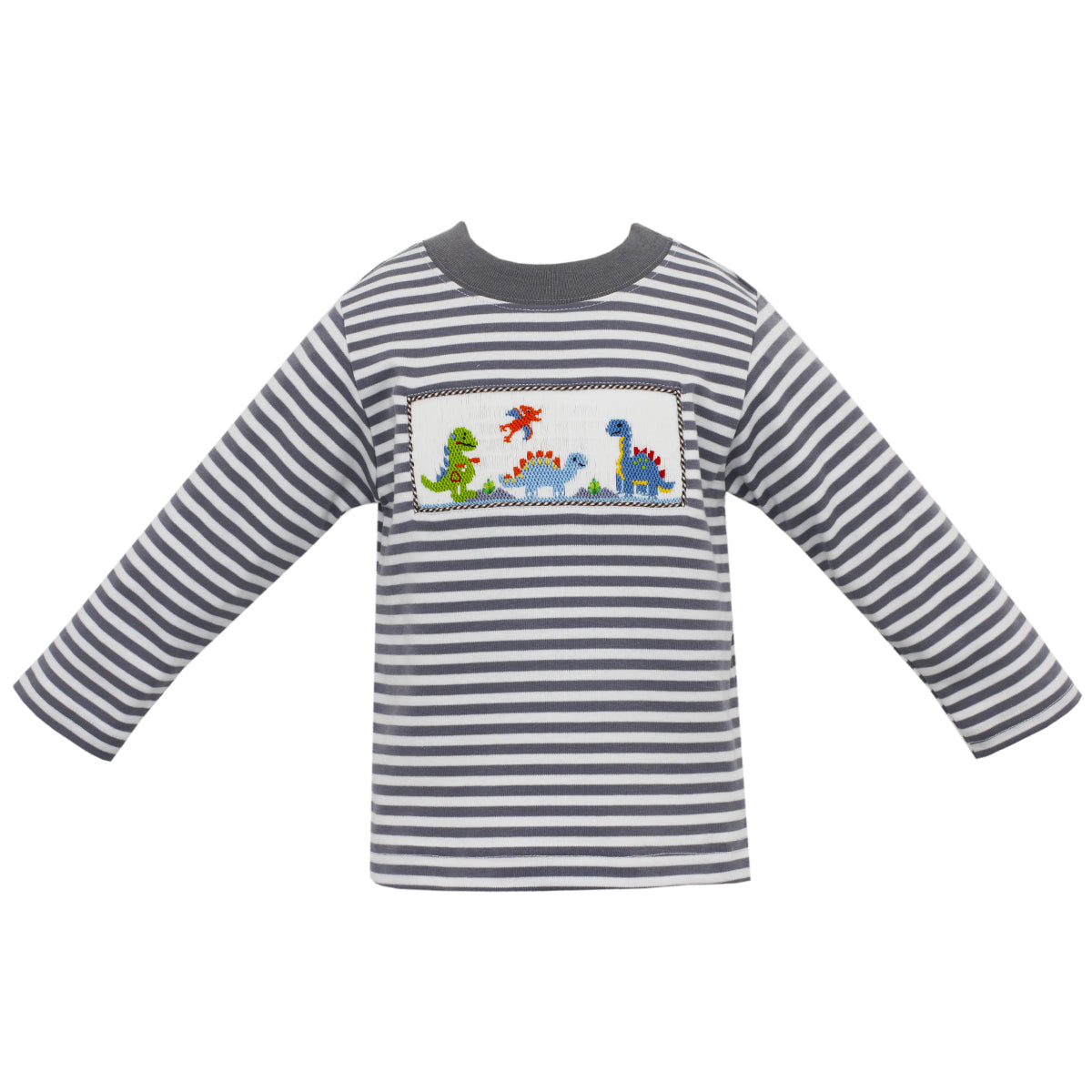 Light Grey Stripe Dinosaurs Long Sleeve T-Shirt