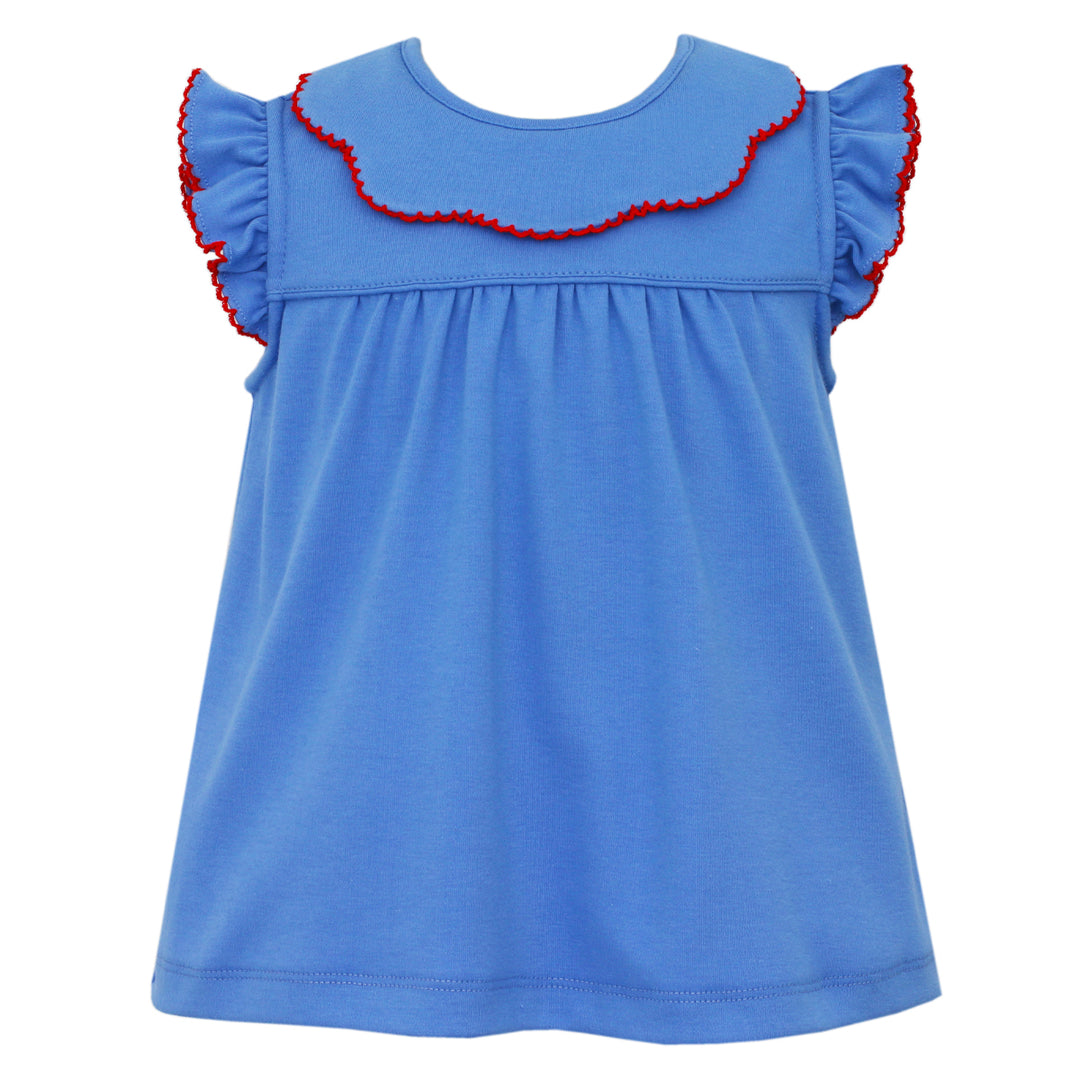 Periwinkle Blue Knit Blouse With Scalloped Collar