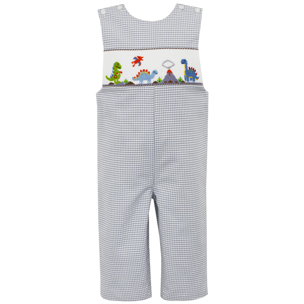 Light Grey Gingham Dinosaurs Long John John