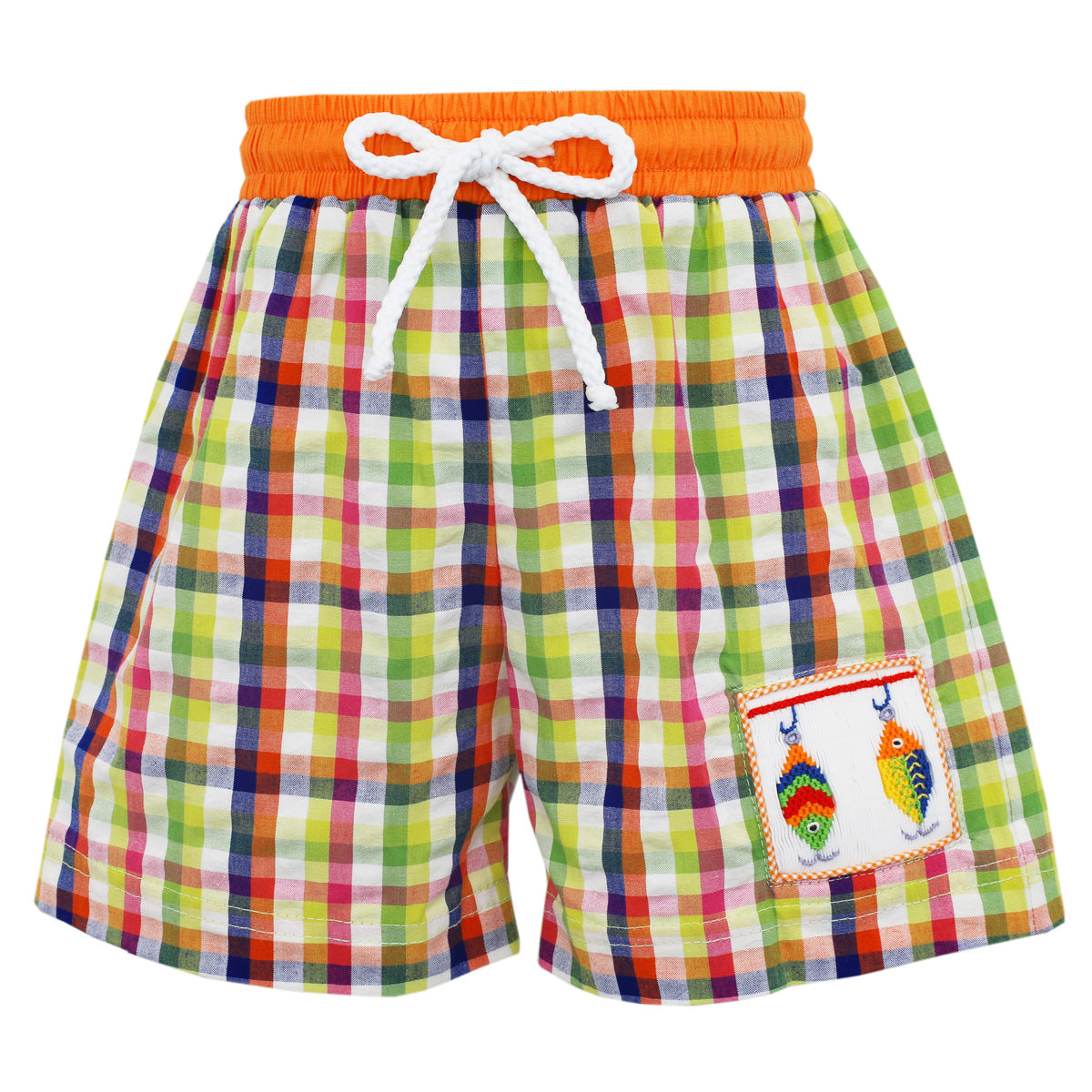 Multi Plaid Seersucker Fishing Hooks Swim Trunks