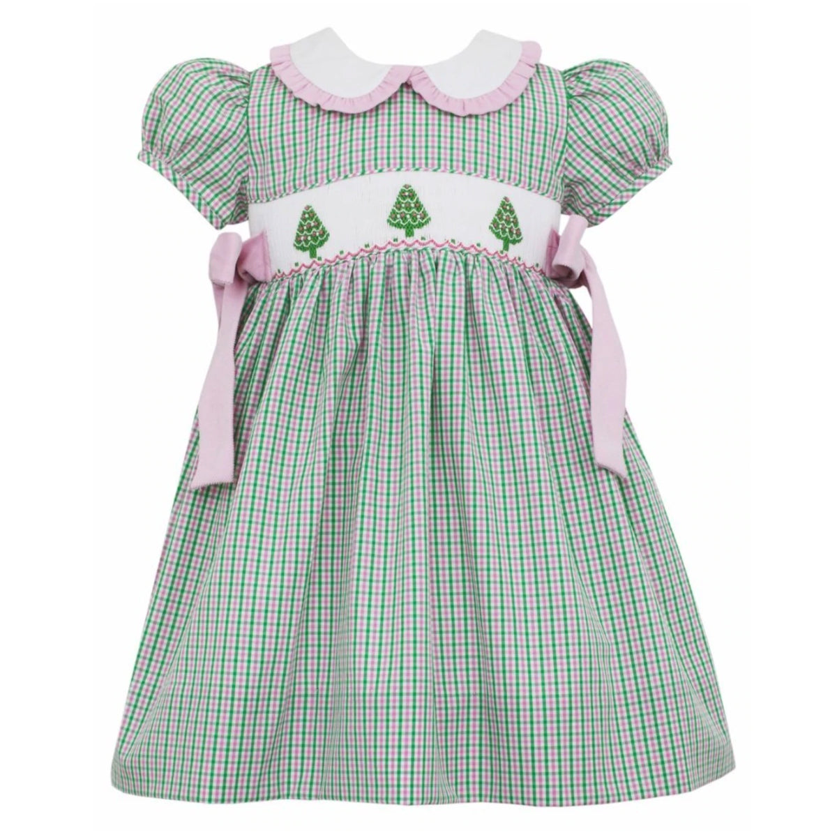 Green & Pink Christmas Trees Dress With Bows