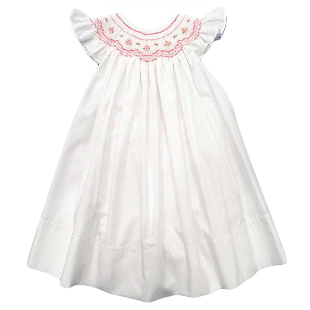 Smocked Pink Flowers Bishop with Bloomers