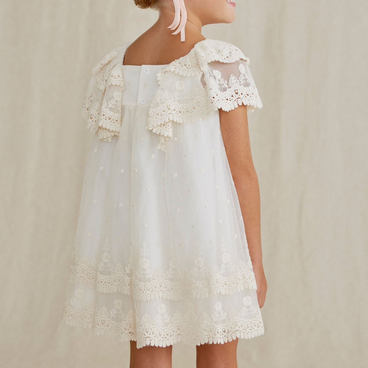 Cream Embroidered Tulle Dress