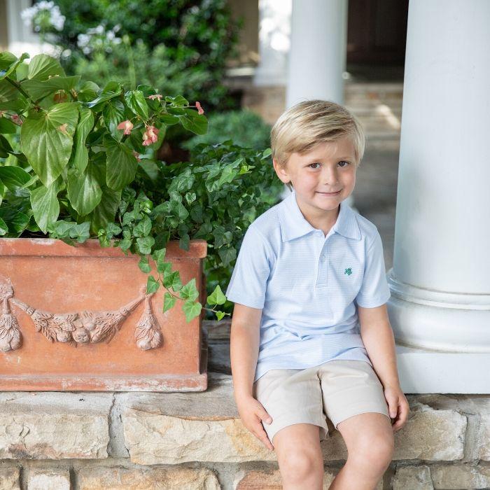 Light Blue & White Stripe Short Sleeve Polo