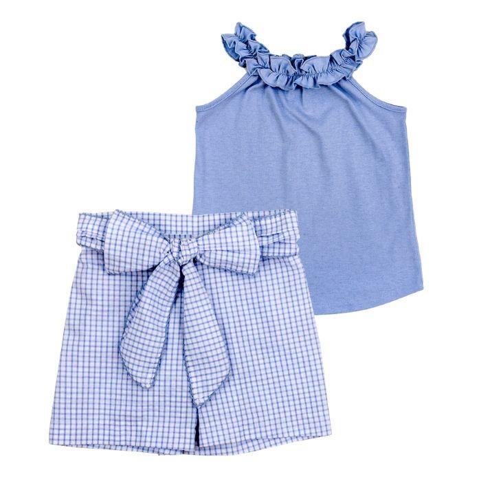 Blue Ruffle Neck Top